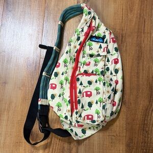 Kavu Cream, red, & green outdoors camping print Sling Bag